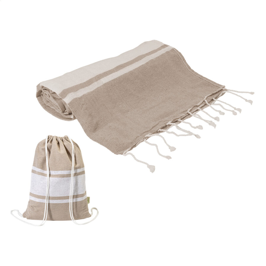 Recycled cotton beach towel and drawstring bag Tortuga