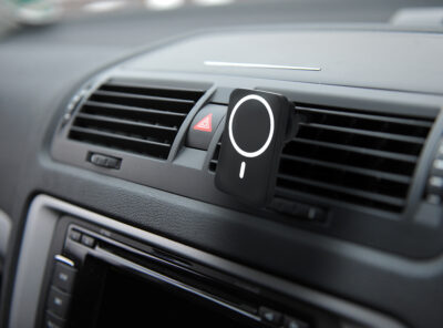 controls near the steering wheel in a modern car